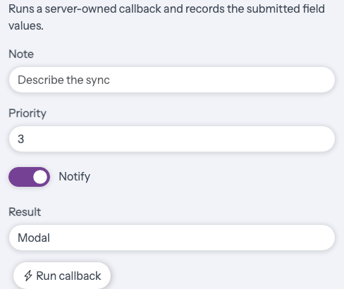Adminix callback action form Adminix callback action form