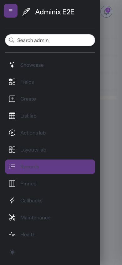 Adminix mobile shell with the off-canvas sidebar open Adminix mobile shell with the off-canvas sidebar open