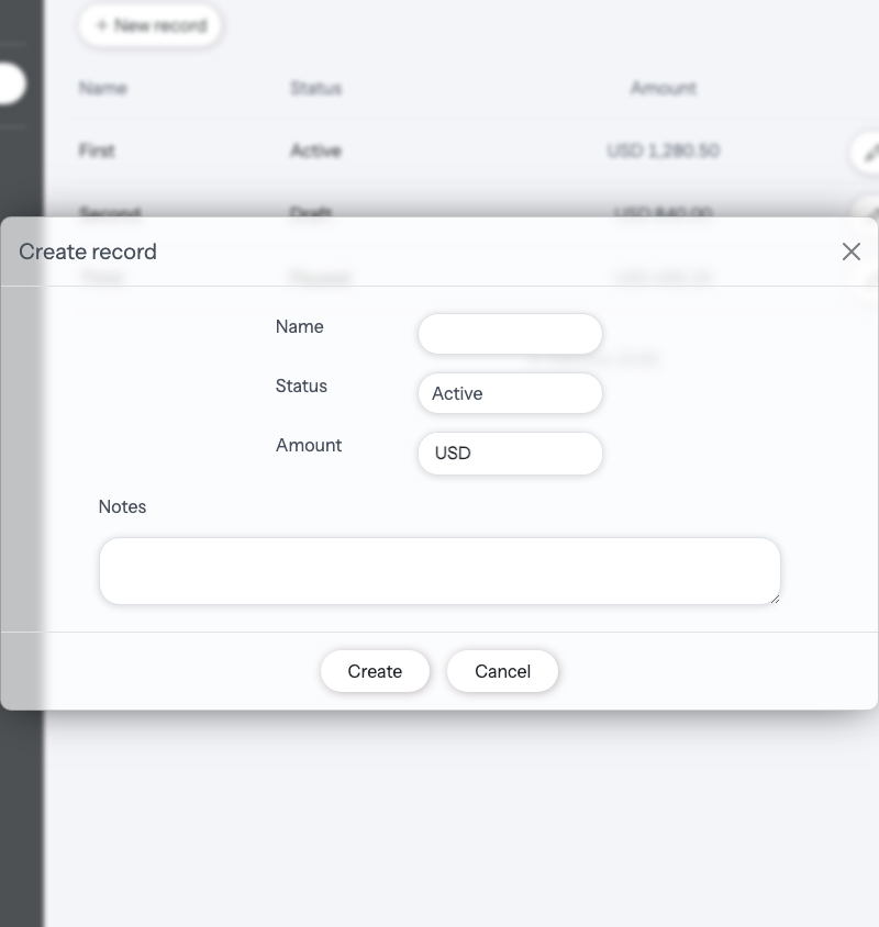 Adminix modal create form