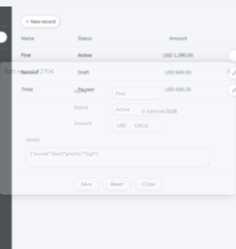 Adminix modal edit form